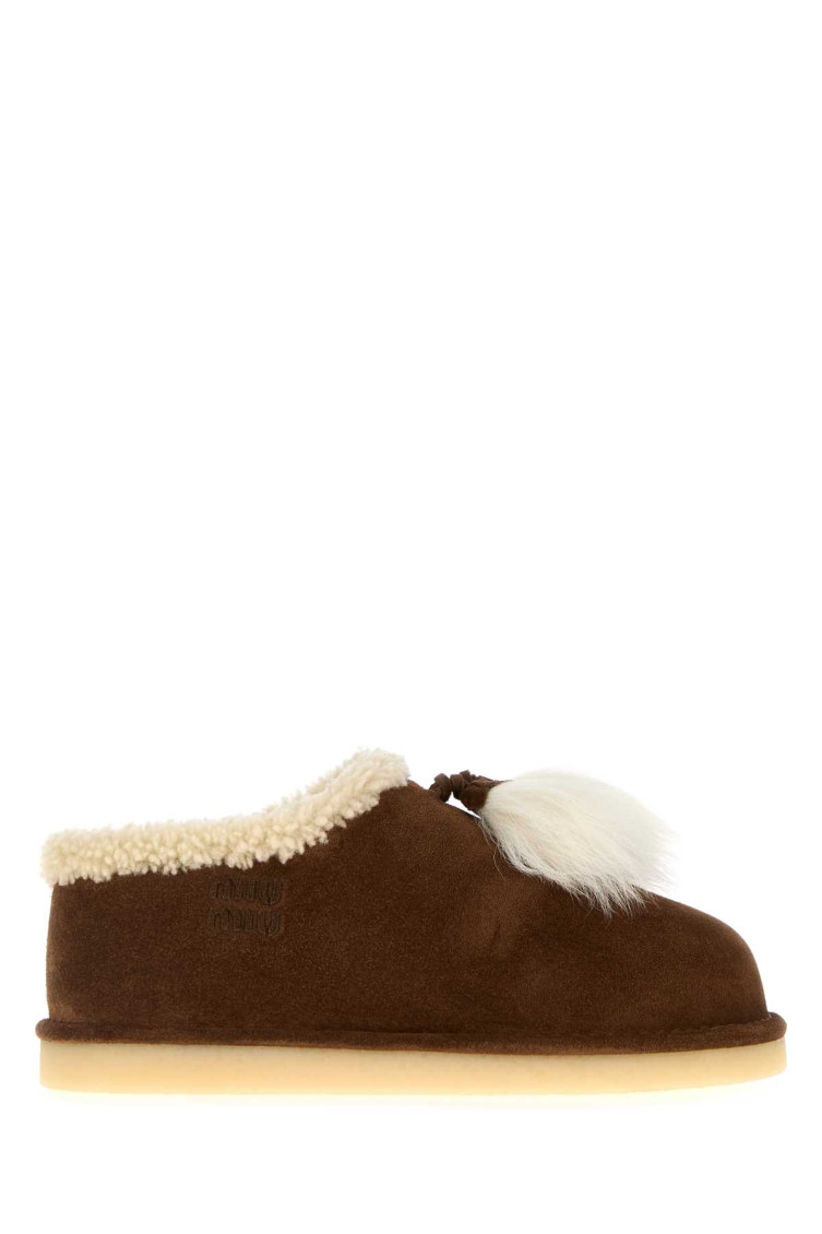 Miu Miu Suede Shearling-lined Booties With Fur Tassels In Brown