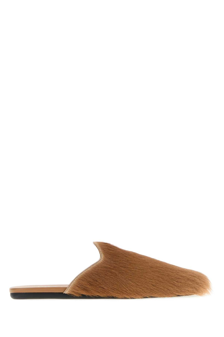 Prada Hairy-effect Sabot Flat Mules In Brown