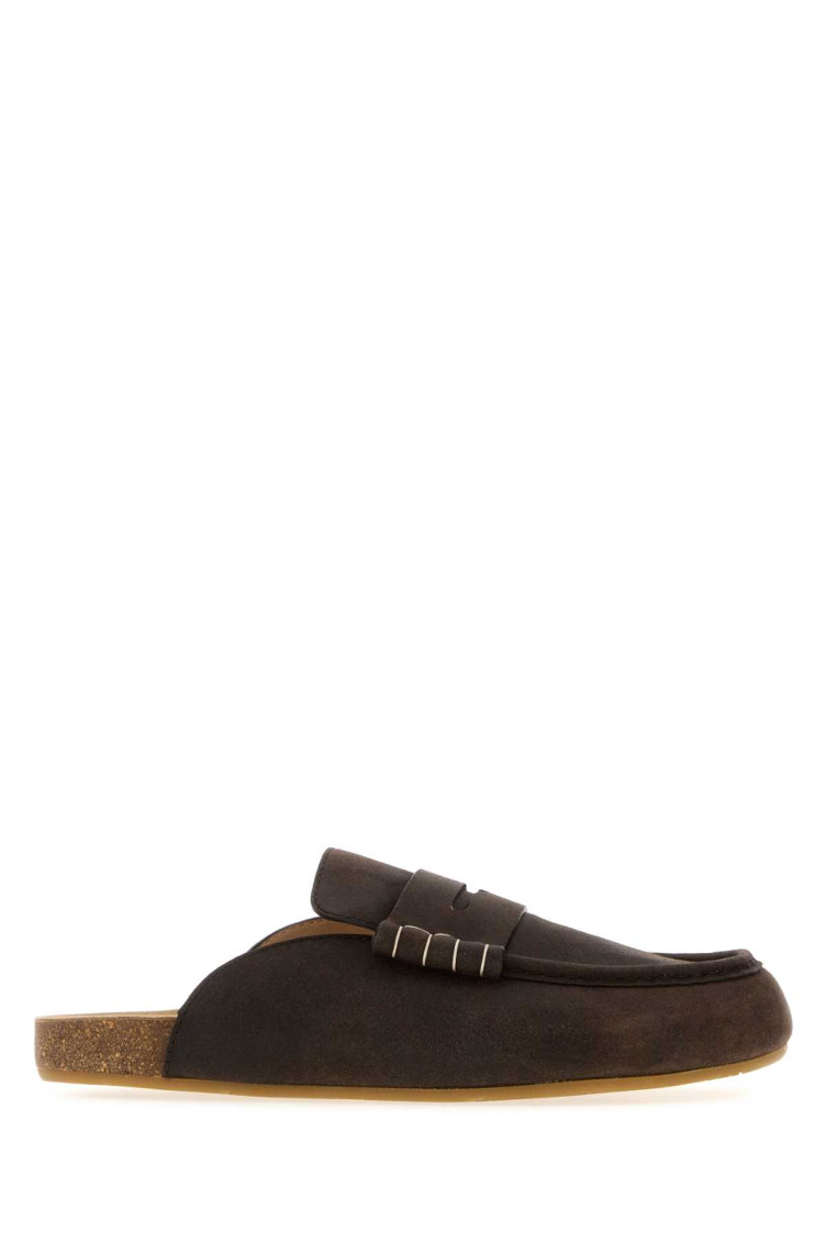 Jw Anderson Leather Stitch Detail Flat Sole Slippers In Brown