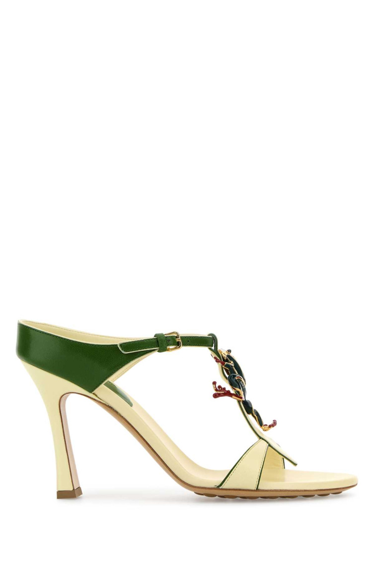 Bottega Veneta Open Toe Leather Rana Mules With Embellishments In Green