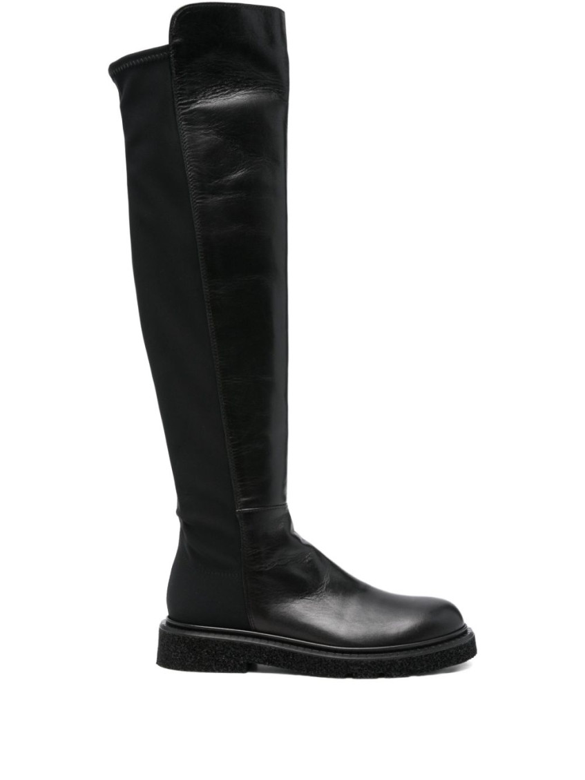 Guglielmo Rotta Knee-high Black Leather Ankle Boots In Black
