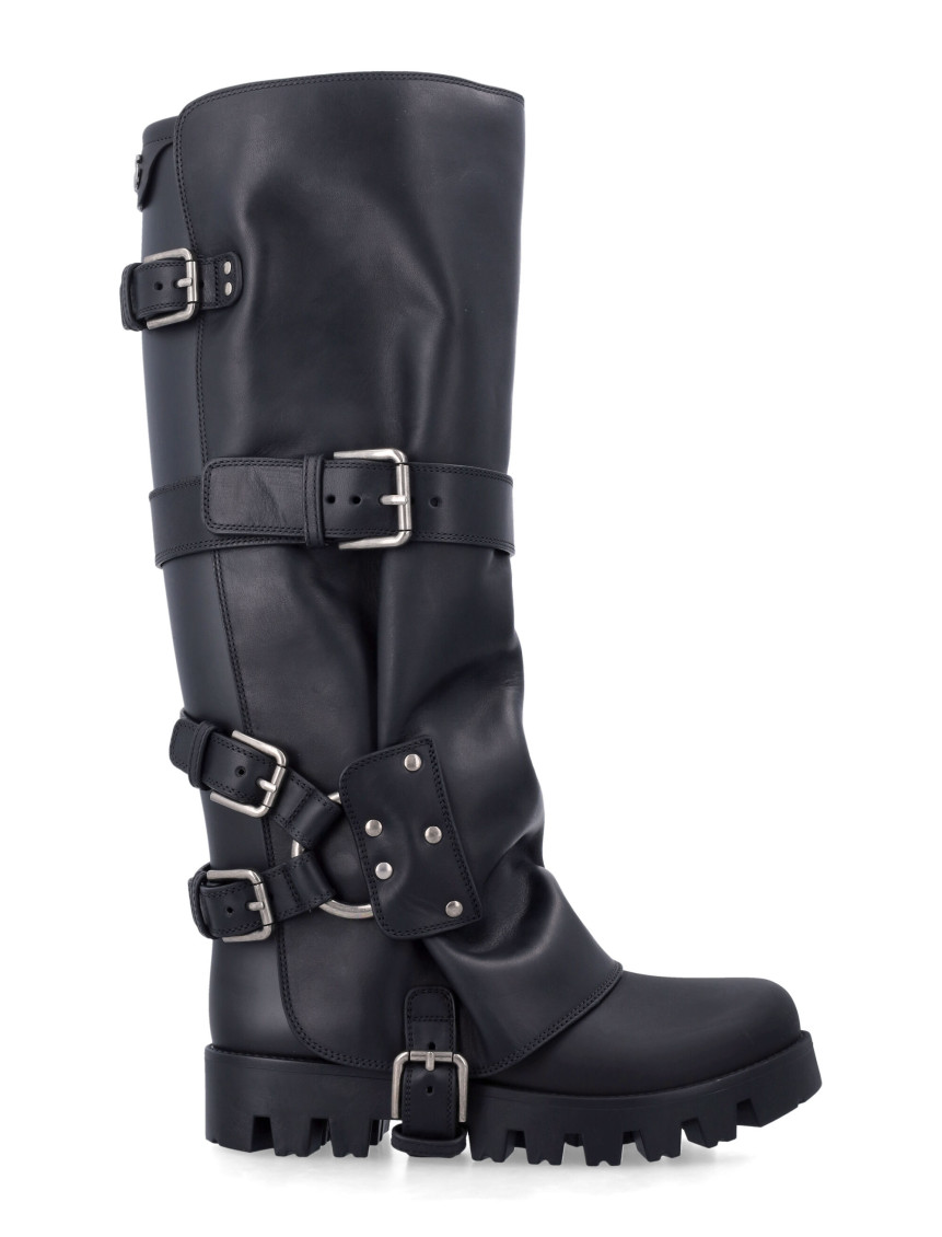 Dolce & Gabbana Black Ankle Boots With Adjustable Buckle Straps And Logo Plaque On The Back In Leather Woman In Black