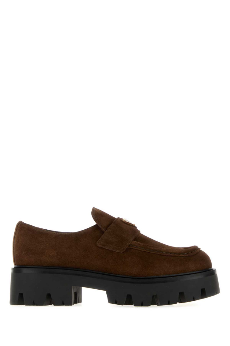 Prada Brown Suede Loafers In Brown
