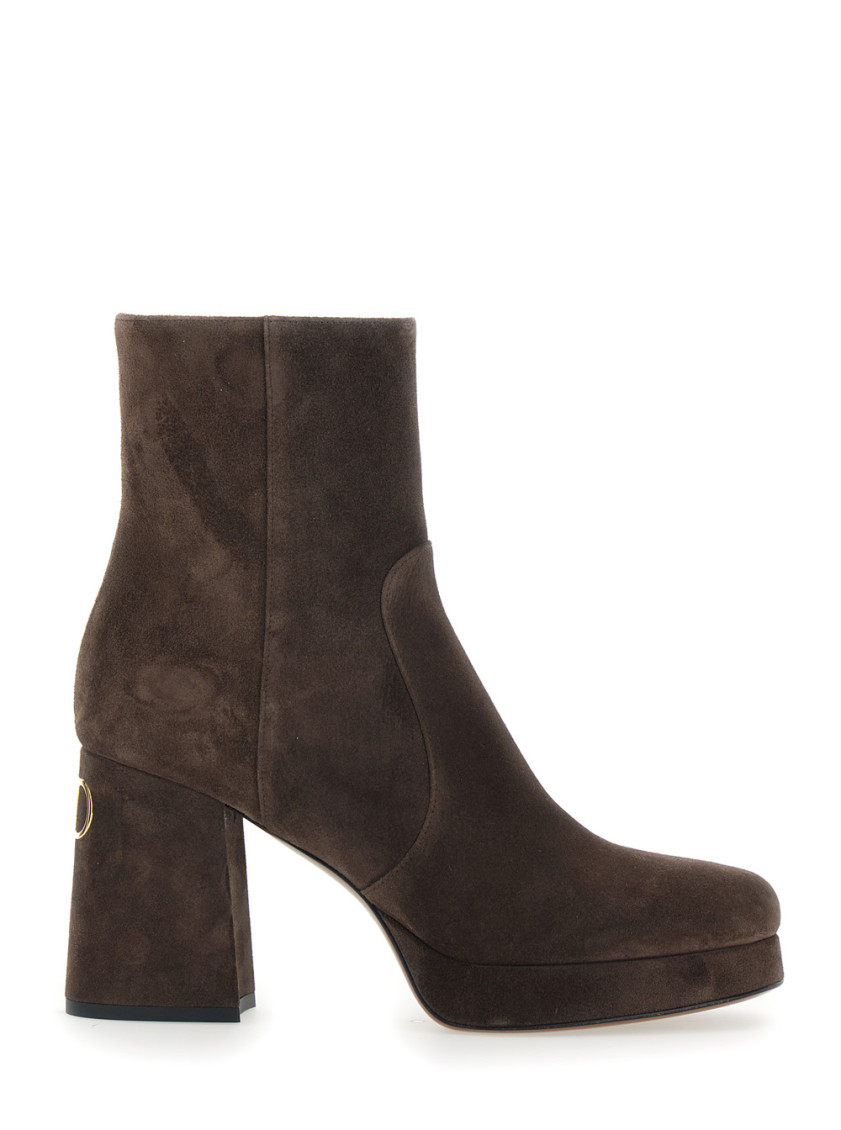 Valentino Fawcette 90 Suede Platform Bootie In Brown