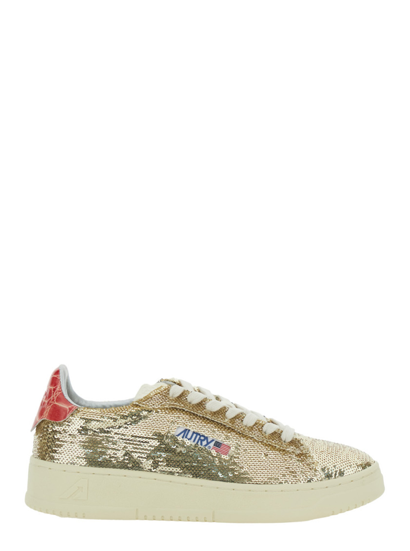 Autry Medalist Gold-colored Sneaker With Contrasting Heel And All-over Bead Application In Leather Blend W In Gold