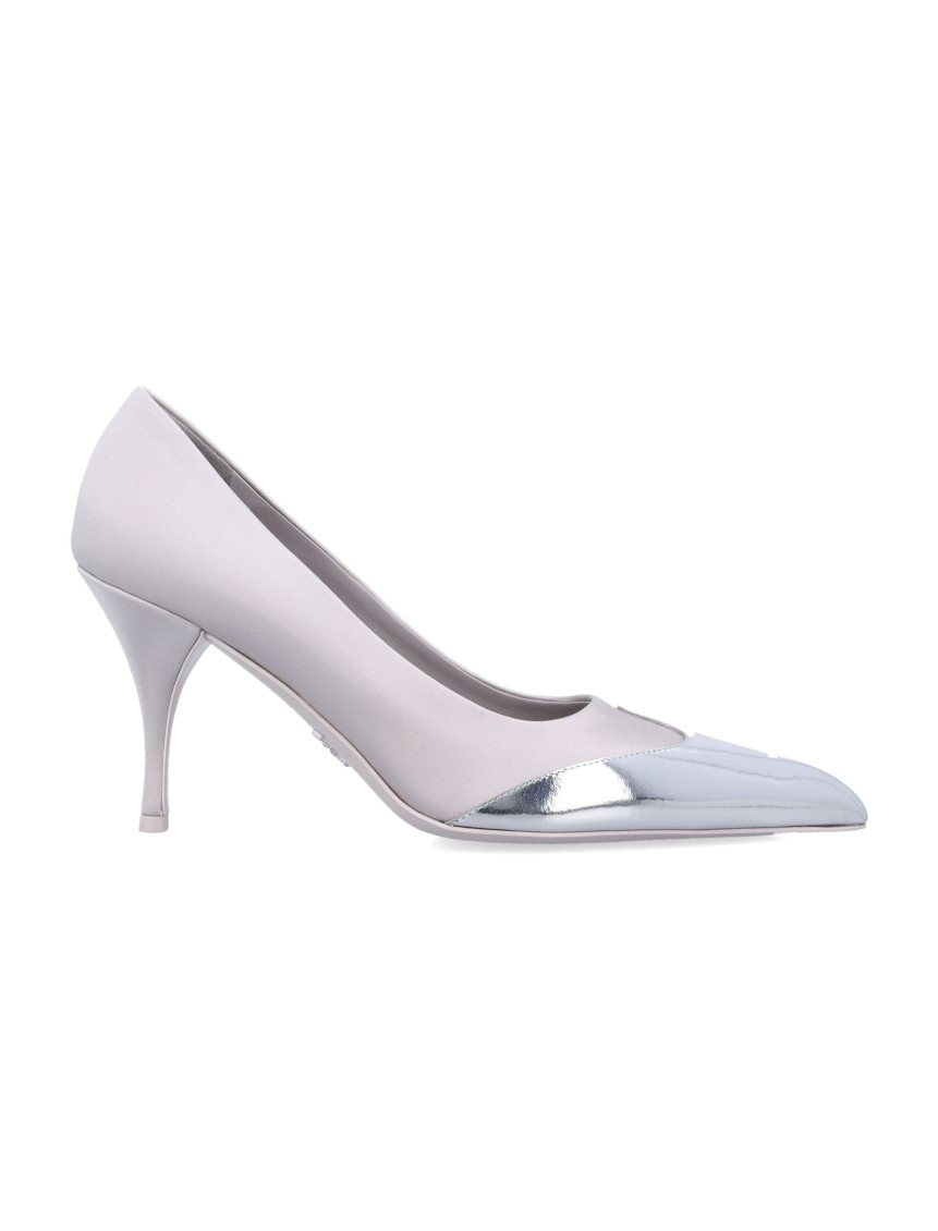 Prada Silver Pointed Toe Heels In Silver