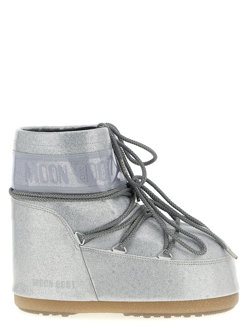 Moon Boot Icon Low Glitter Snow Boots In Silver
