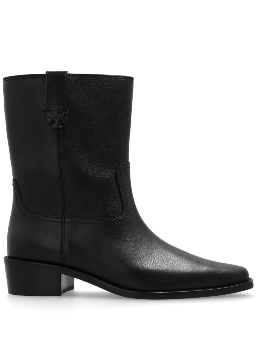Tory Burch 40mm Pointed-toe Leather Ankle Boots In Black