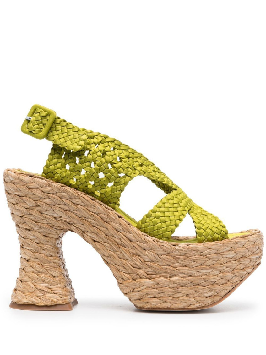 Shop Paloma Barceló Yellow Crochet Slingback Heels