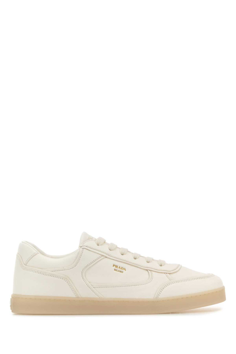 Prada Leather Low-top Sneakers Round Toe In Neutral