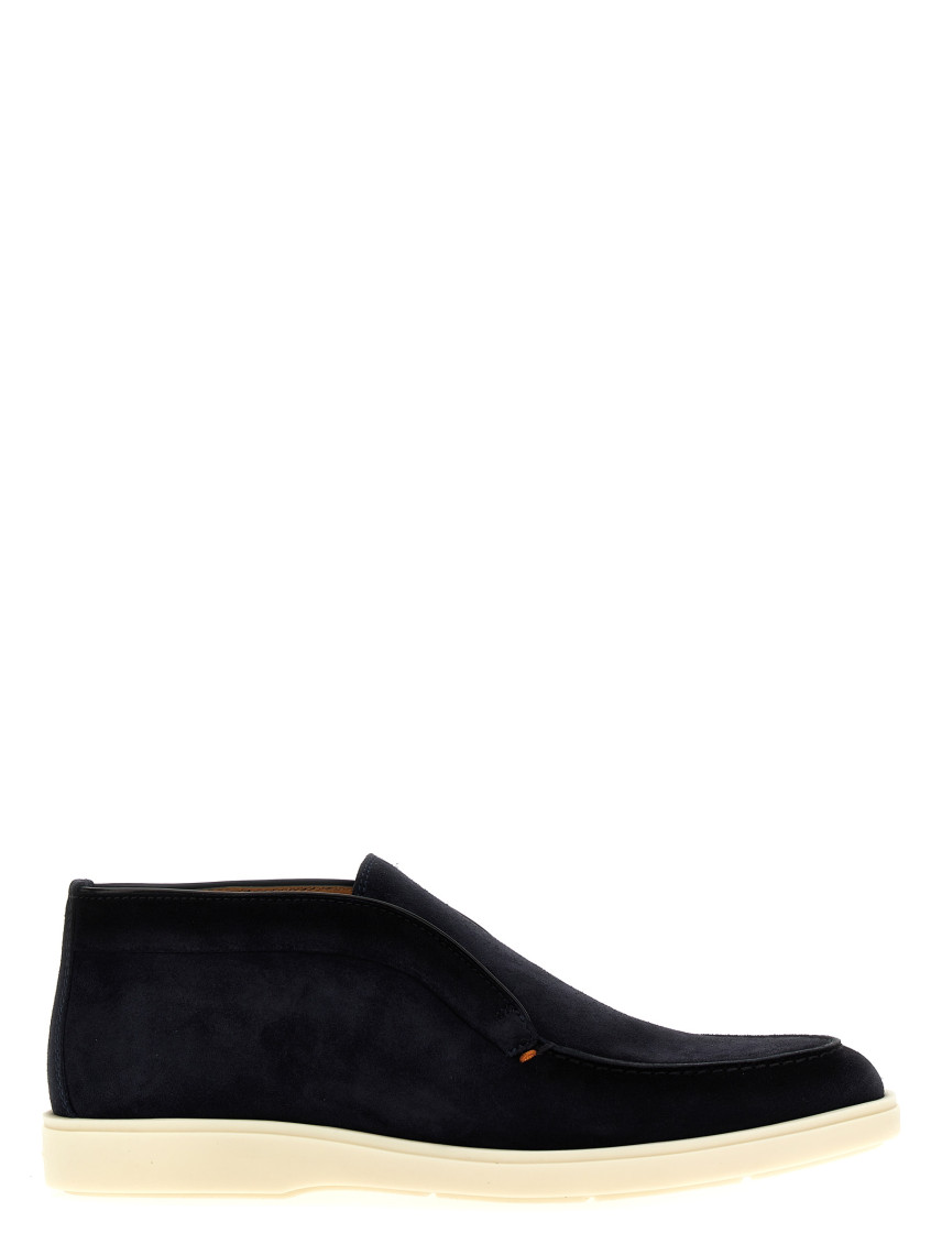 Santoni Midnight Blue Suede Digits Ankle Boots In Black