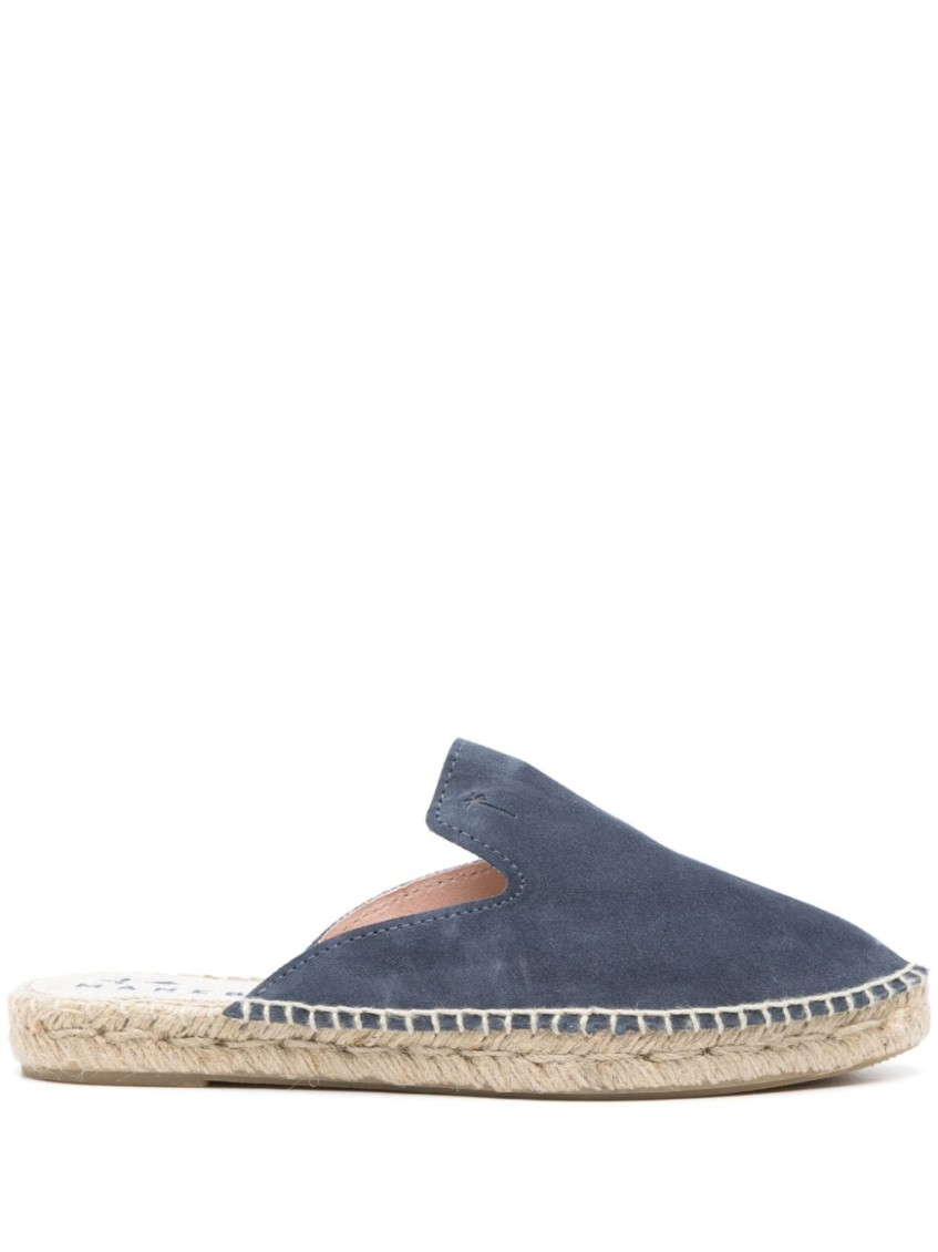 Manebi Stitched Mules With Espadrille Sole And Suede In Navy Blue