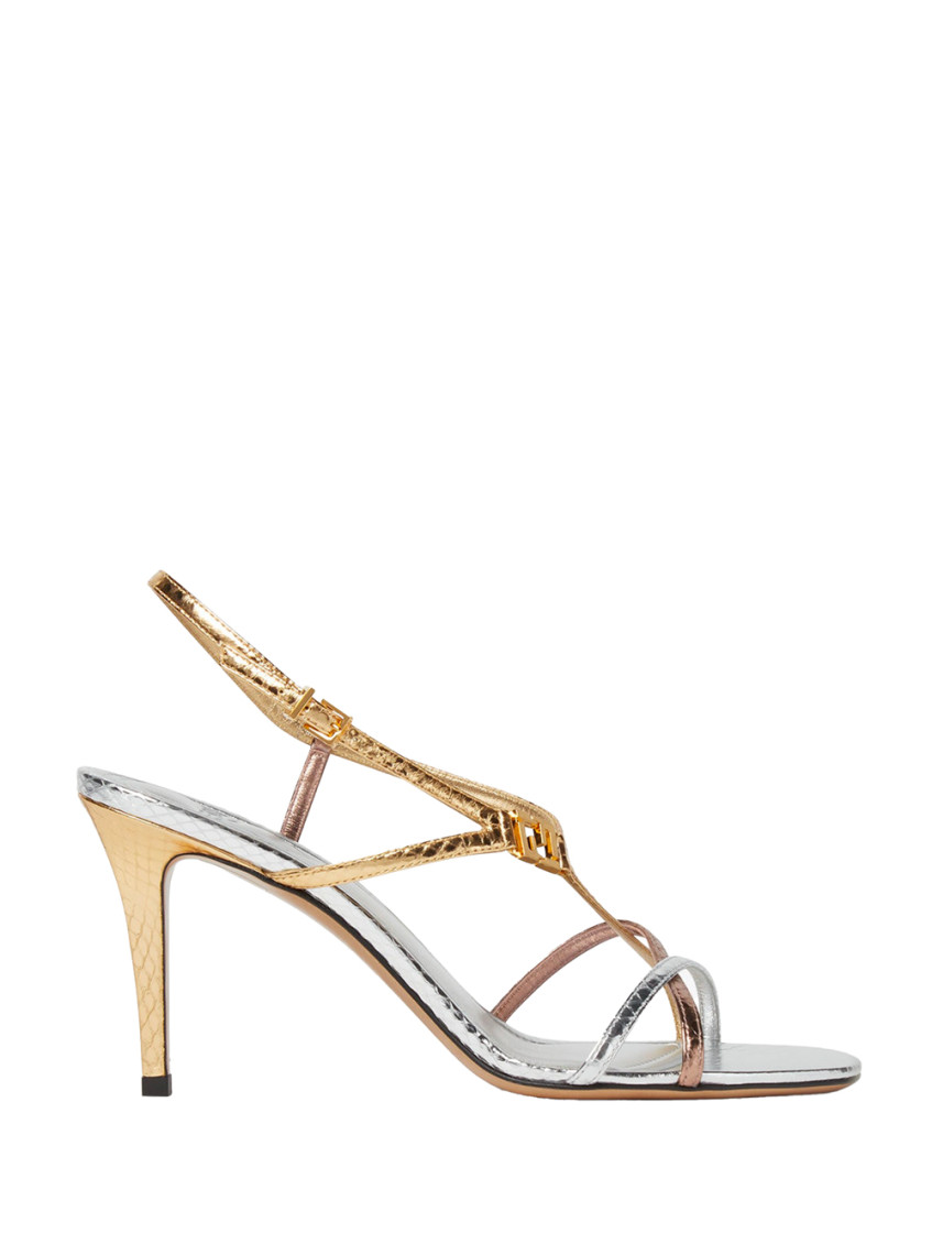 Fendi Ffold Multicolour Metallic Ayers High-heeled Sandals Shoes In Gold