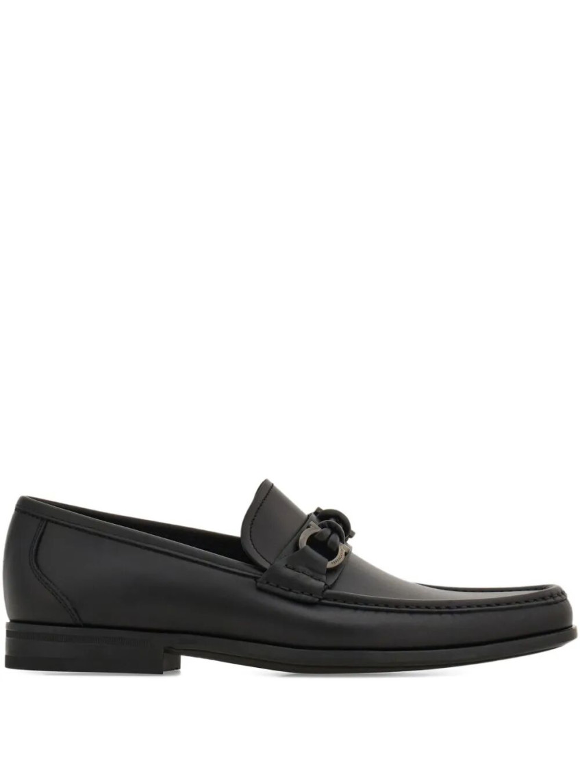 Ferragamo Alain Gancini Calf Leather Loafers In Black