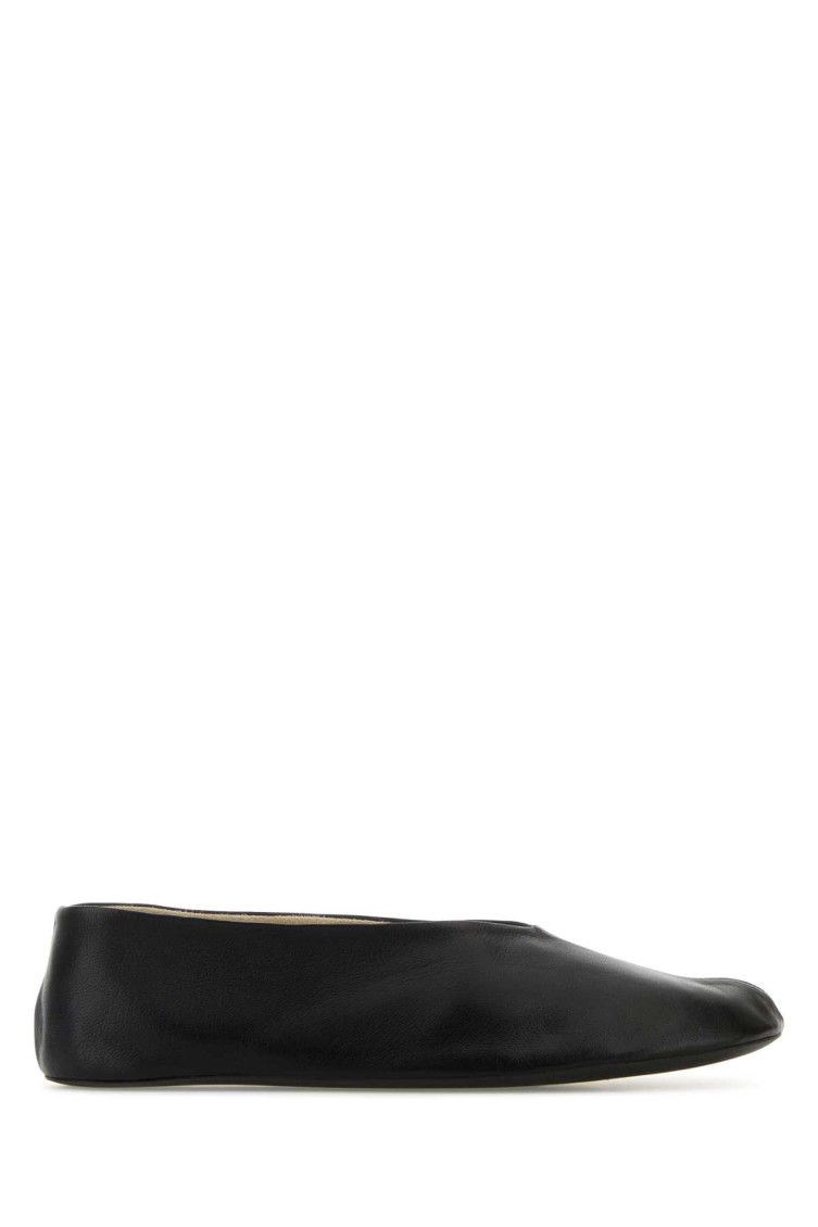 The Row Black Leather Ballet Flats In Black