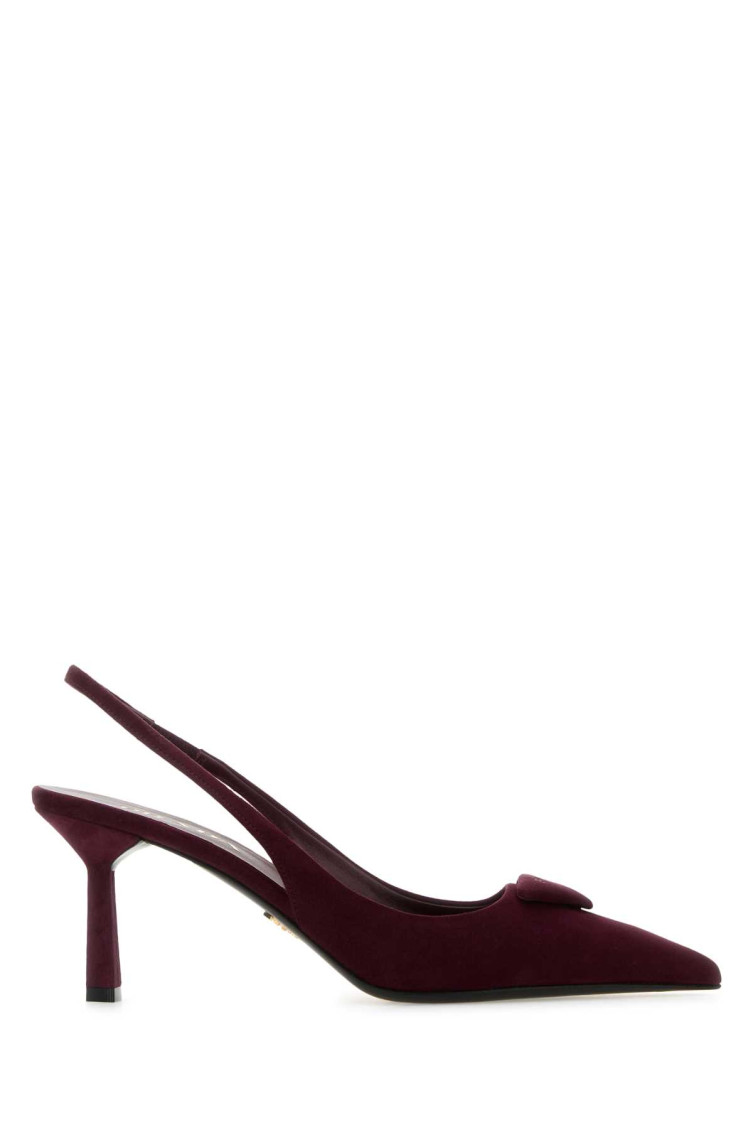 Prada Maroon Logo Heels In Burgundy
