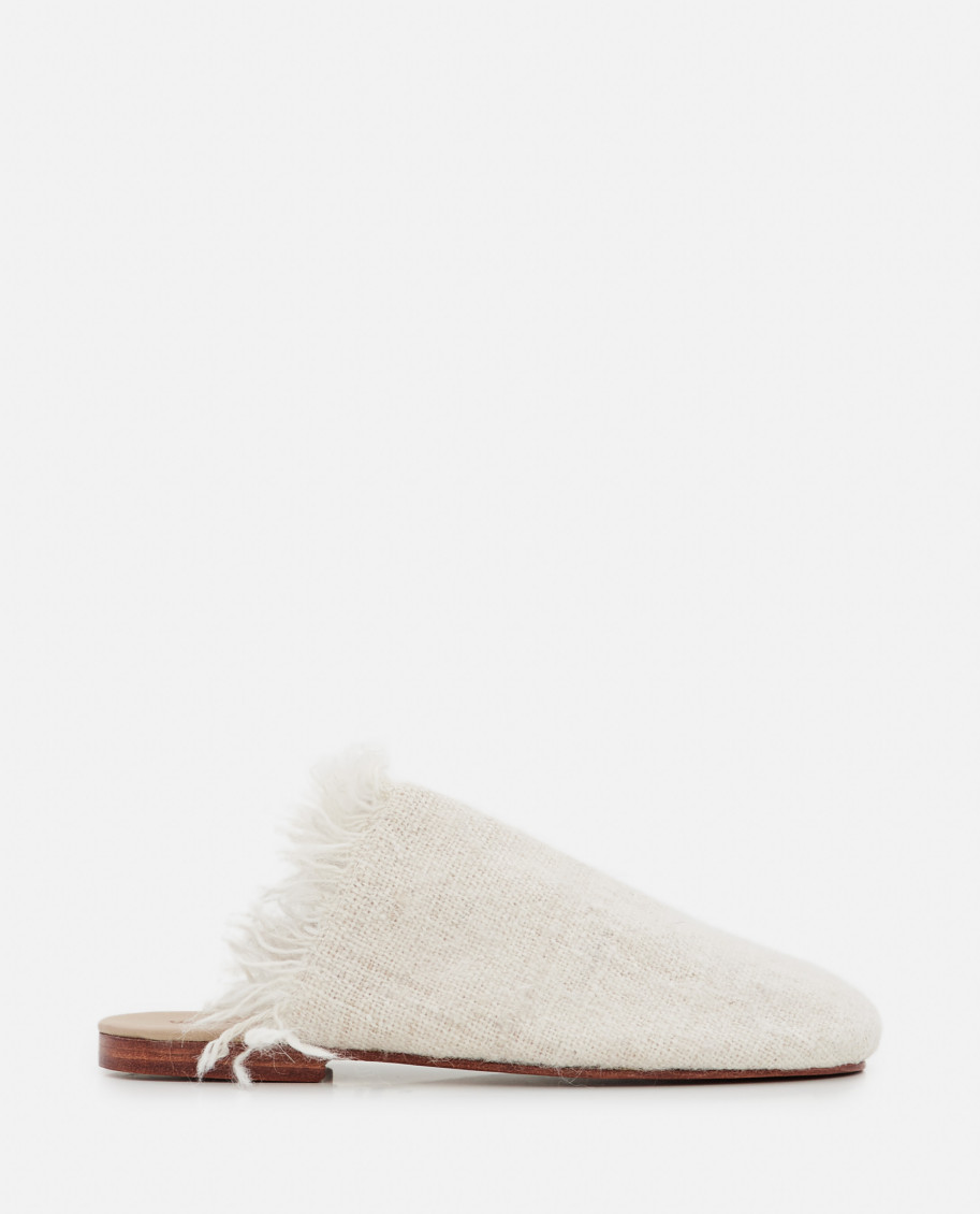 Thibault Van Der Straete Frayed Alpaca-leather Flat Mules In White