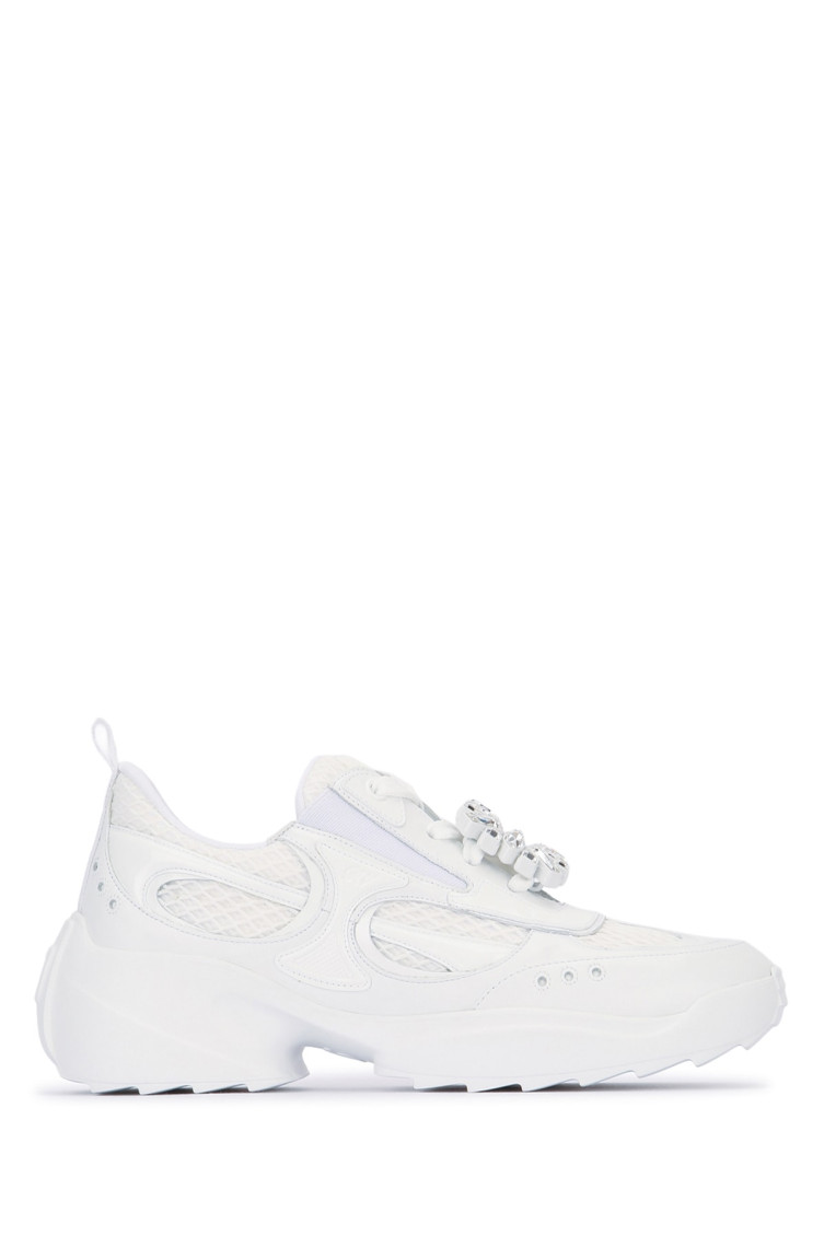 Roger Vivier Mesh Low-top Sneakers With Embellishments In White