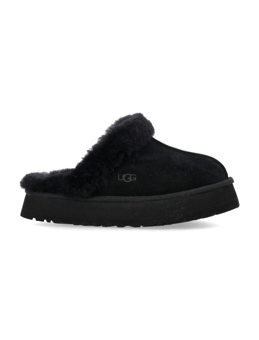 Ugg Plush Lined Black Slip-on Sandals With Thick Sole In Black