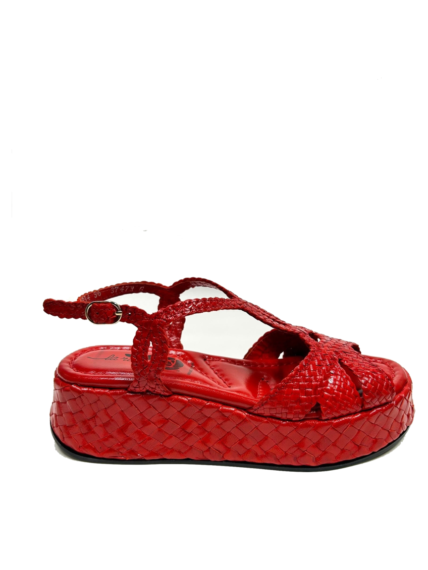 La Rose Red Leather Wedges In Red