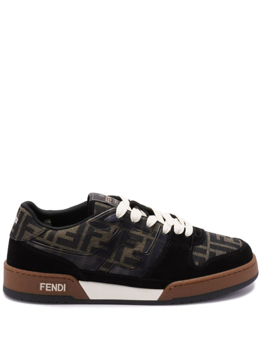 Fendi Match Low-top Ff Jacquard Fabric And Suede Sneakers In Brown