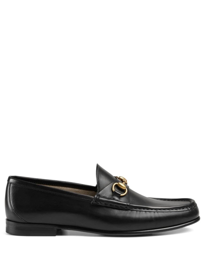 Gucci Men's Black Roos Horsebit Leather Moccasins In Black