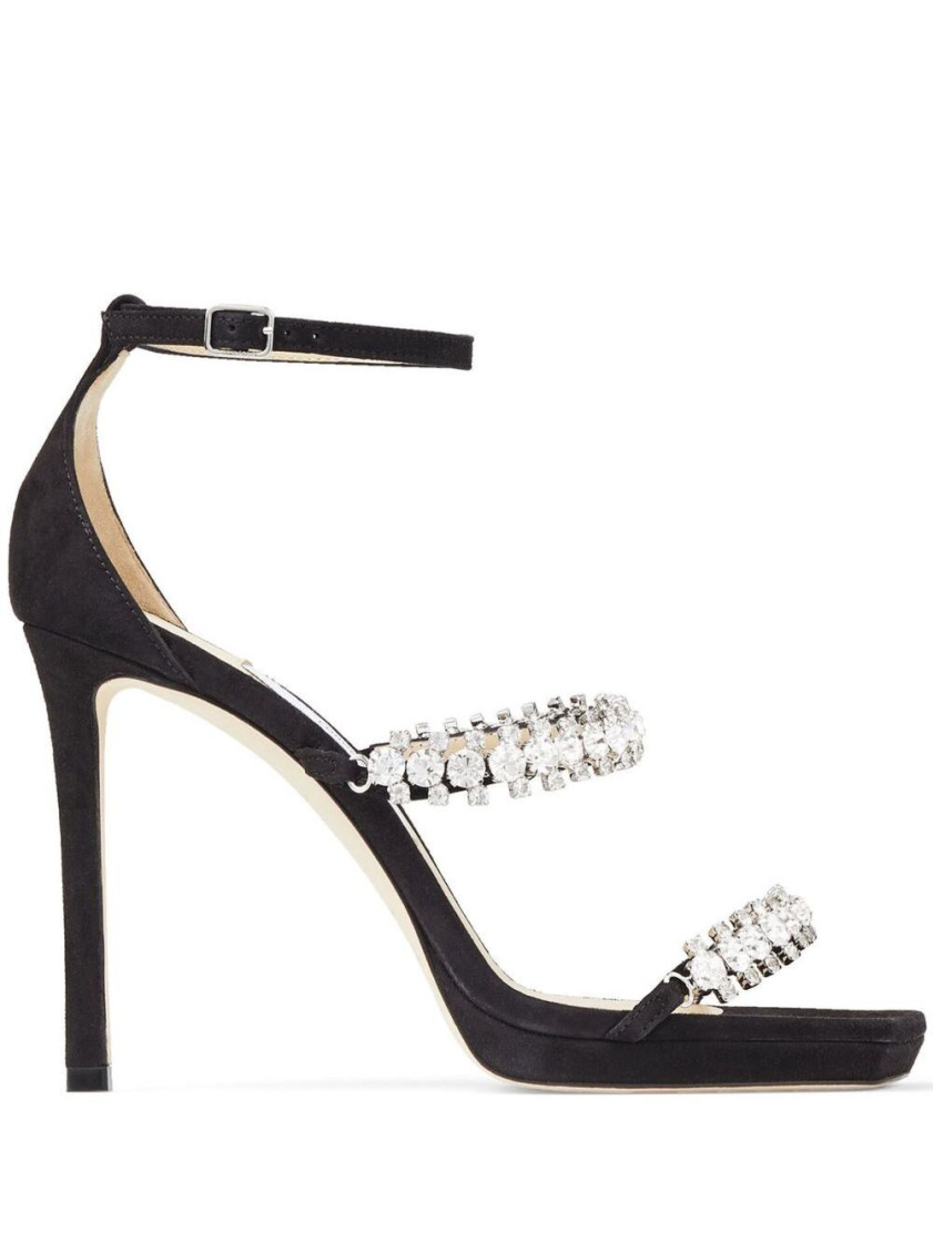 Jimmy Choo Bing 105 Crystal-embellished Suede Sandals In Black