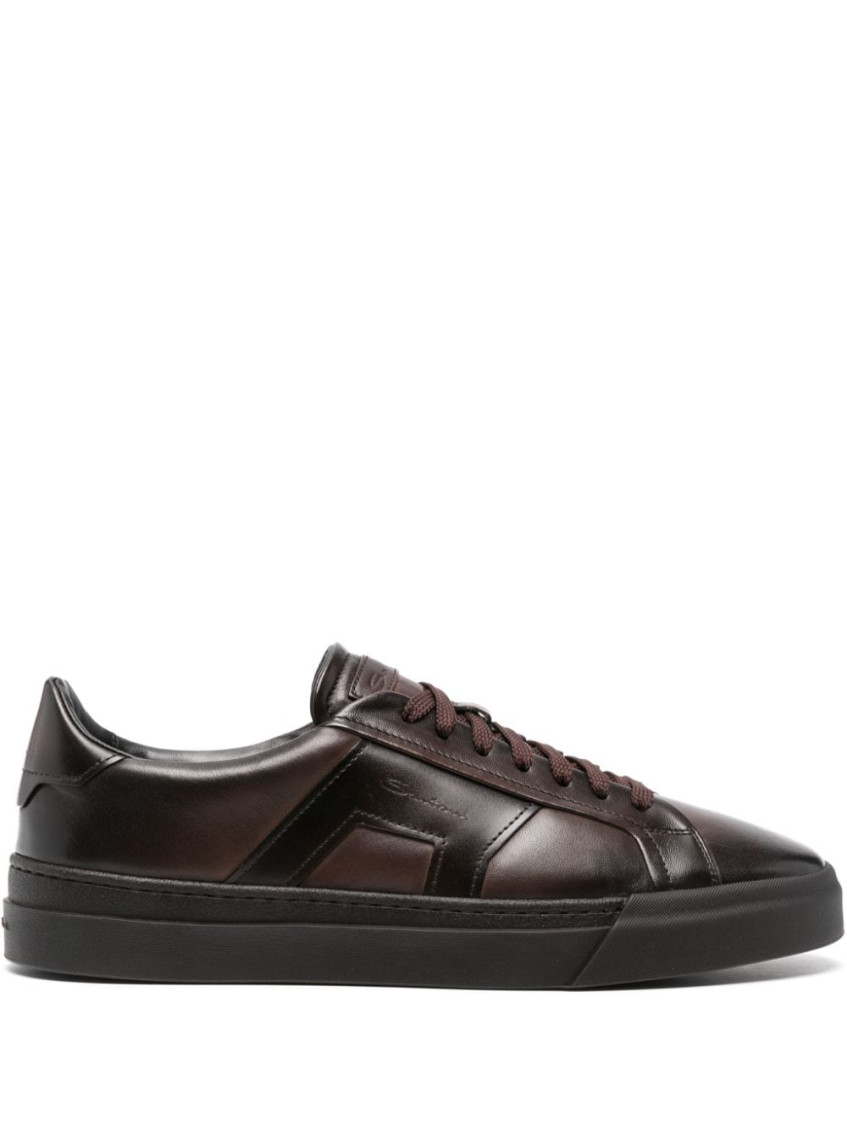 Santoni Dark Brown Logo Sneakers In Dark Brown