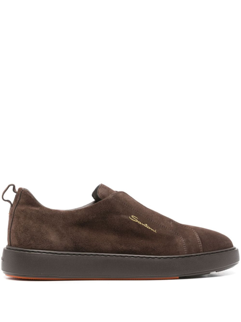 Santoni Dark Brown Logo Sneaker In Dark Brown