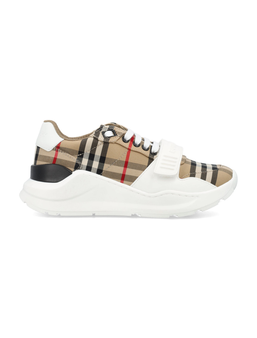 Burberry Vintage Check-pattern Touch-strap Sneakers In White