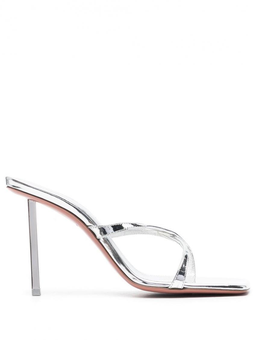 Amina Muaddi Silver Adriana Slipper Heeled Sandals In Silver