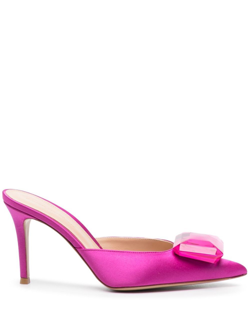 Gianvito Rossi Crystal-detail Satin Slingback Pumps In Fuchsia