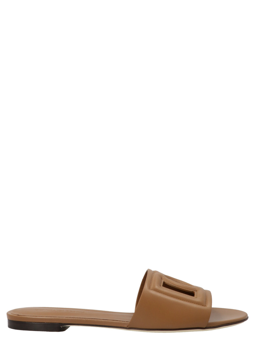 Dolce & Gabbana Leather Slide Sandals With Cut-out Front Details In Brown