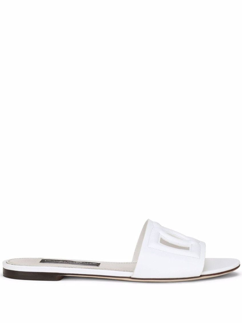 Shop Dolce & Gabbana White Leather Flats