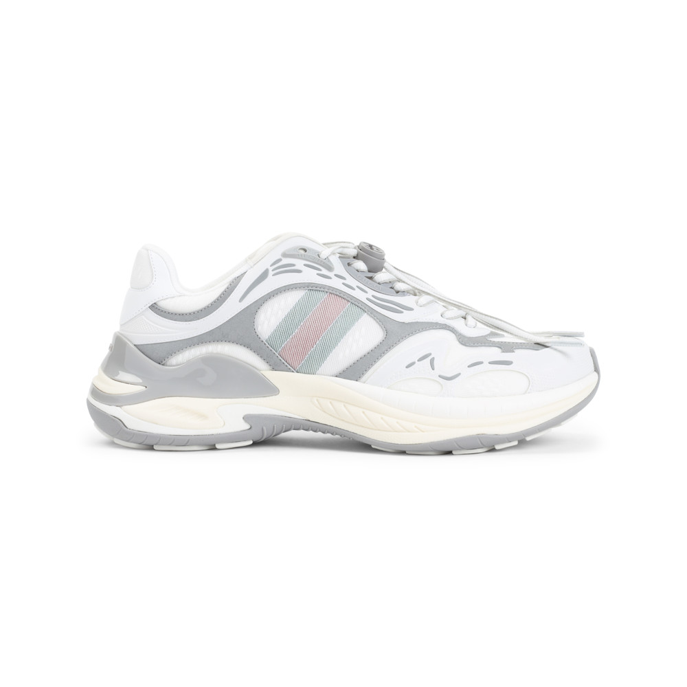 Gucci Leather Mesh Sneakers Featuring Signature Band In White