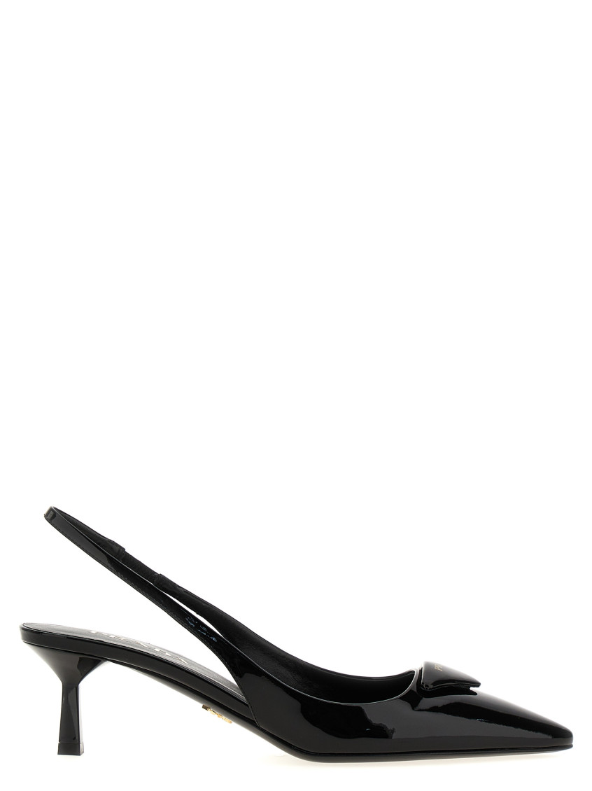 Prada 55mm Patent-leather Slingback Pumps In Black