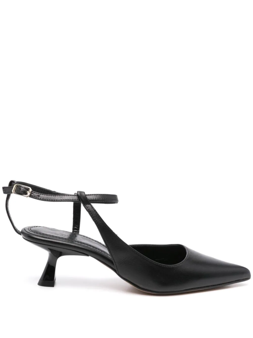 Souliers Martinez Leather Sling Back Pumps With Kitten Heel In Black