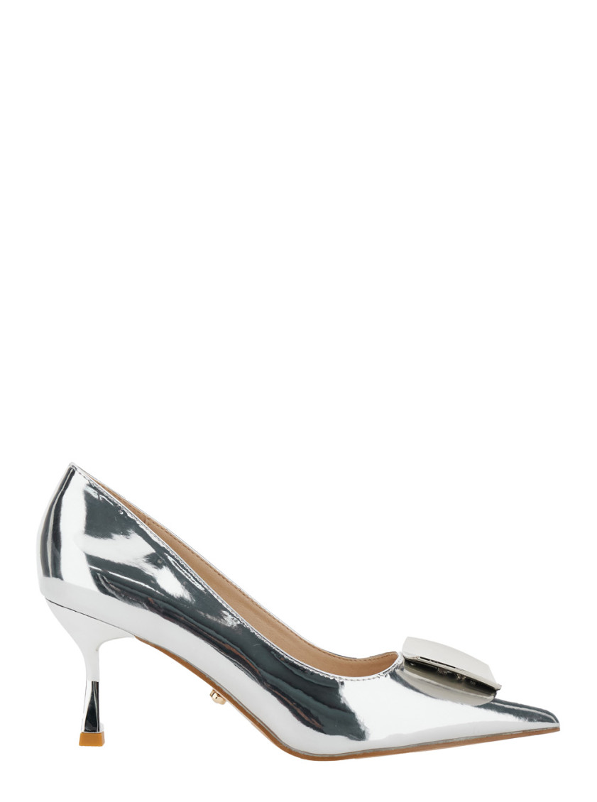 Twenty Four Haitch Silver Pointed Toe Pumps In Silver