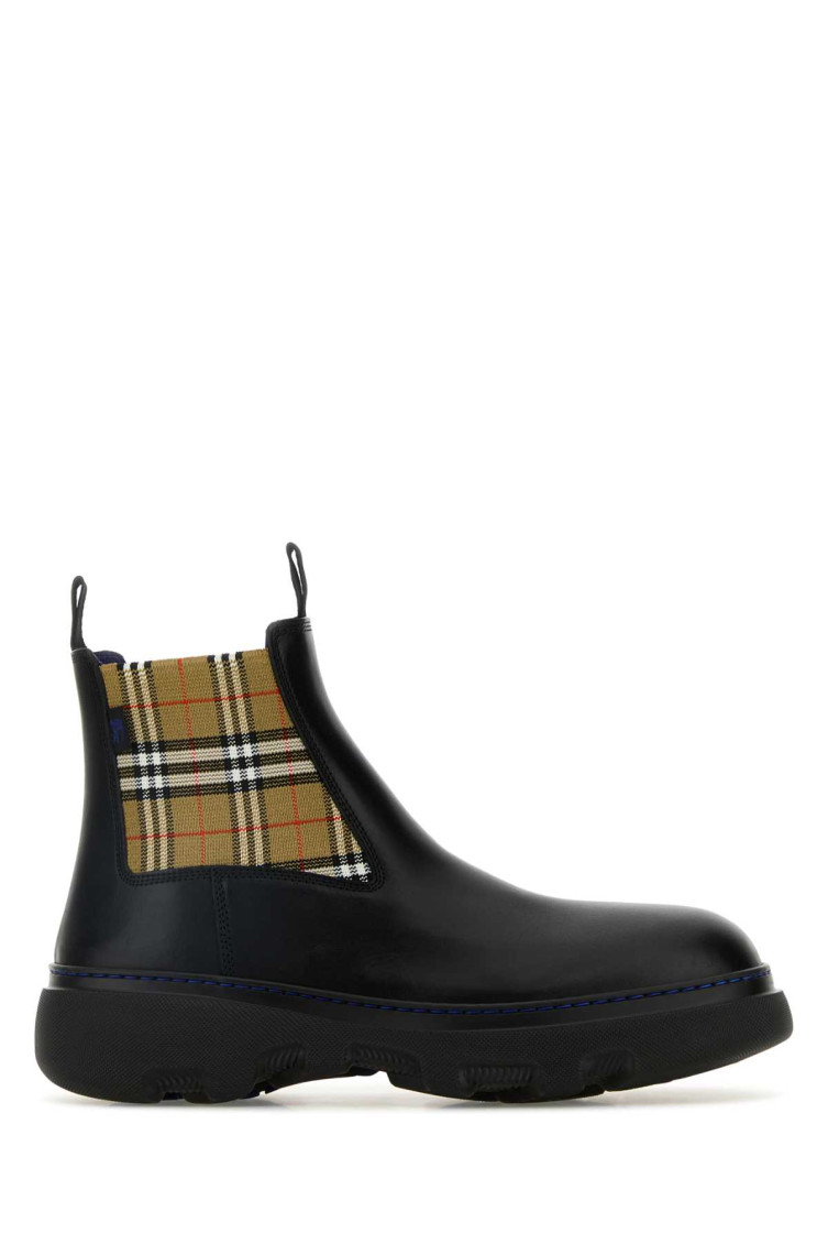 Burberry Chunky Sole Ankle Boots With Checkered Pattern In Black