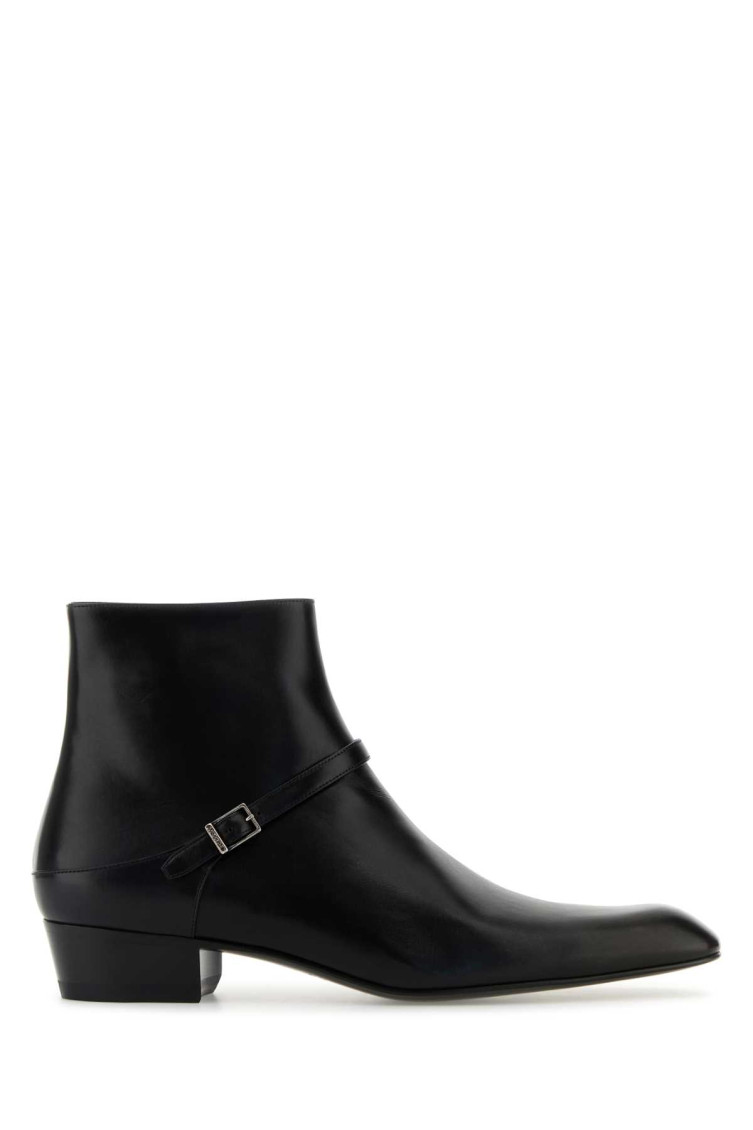 Saint Laurent Augustin Ankle Boots With Pointed Toe And Buckle Detail