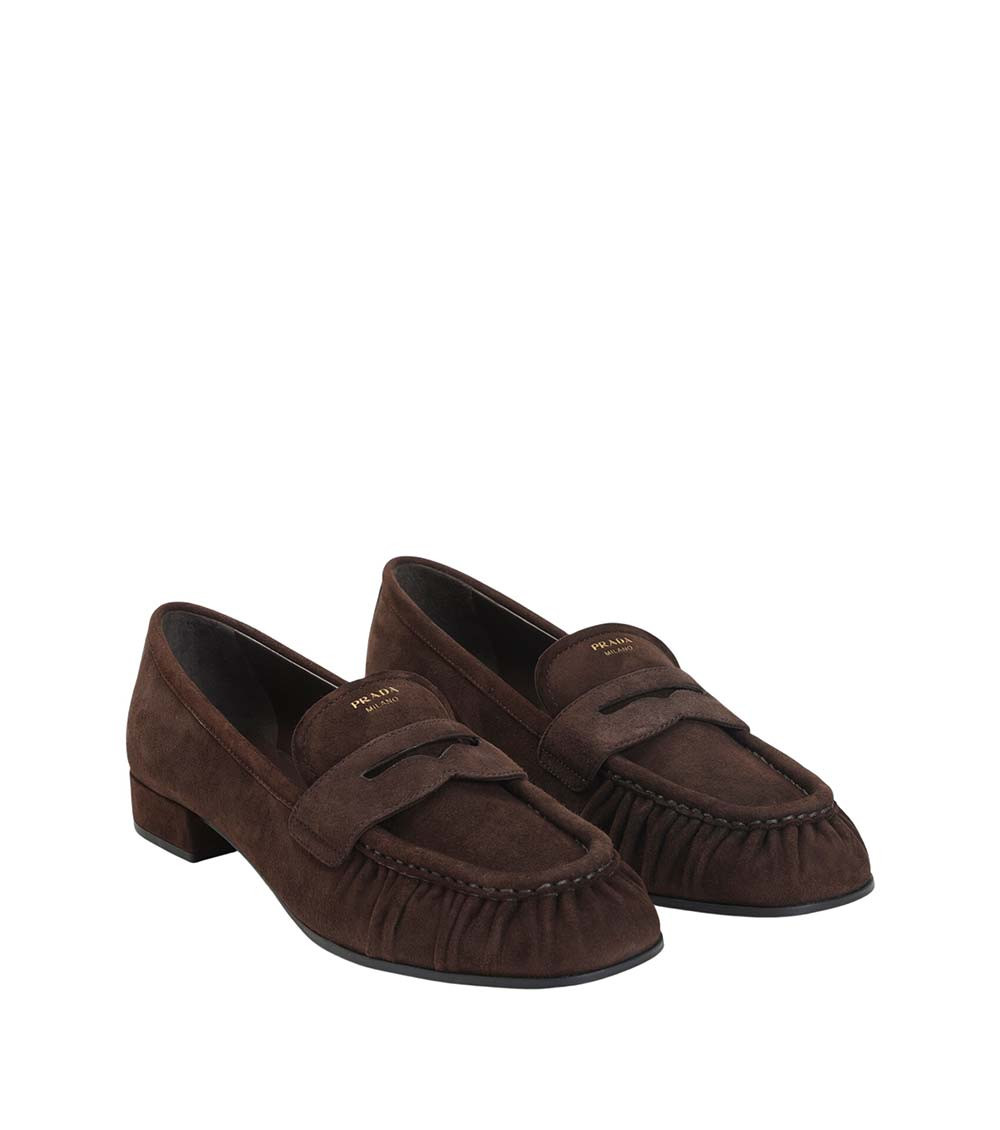 PRADA Unborn Calf Loafers dark brown Prada Brown Suede Loafers for