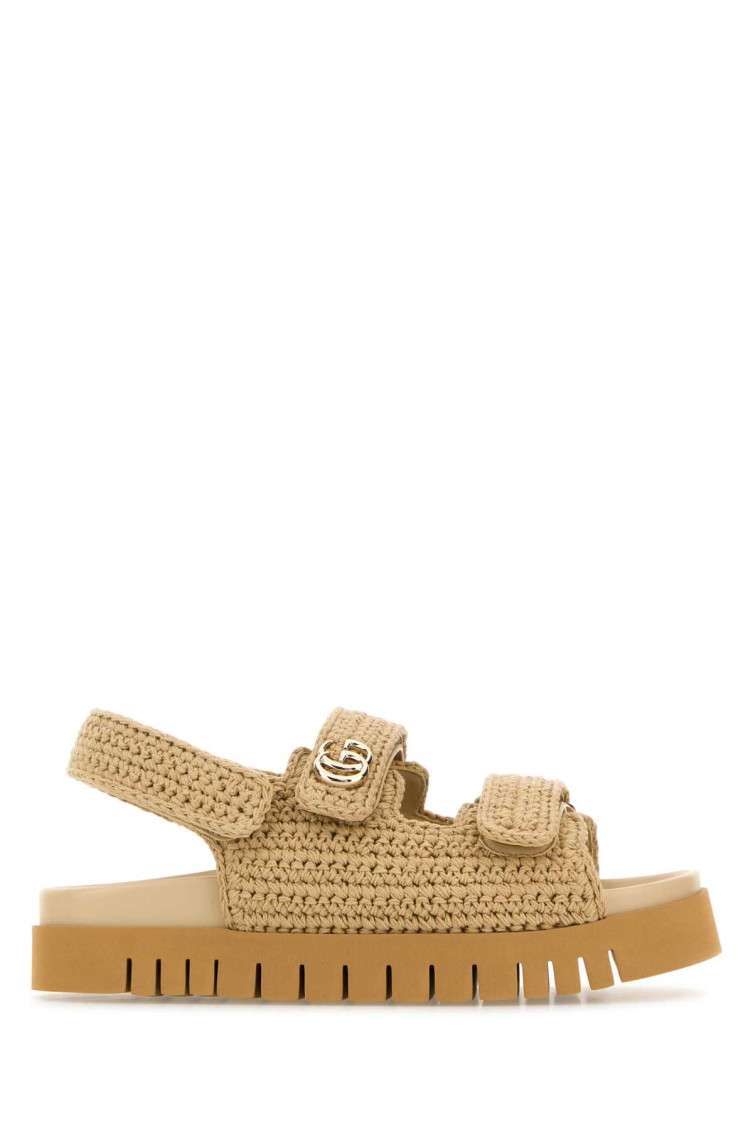 Gucci Women Beige Crochet Sandals In Multi
