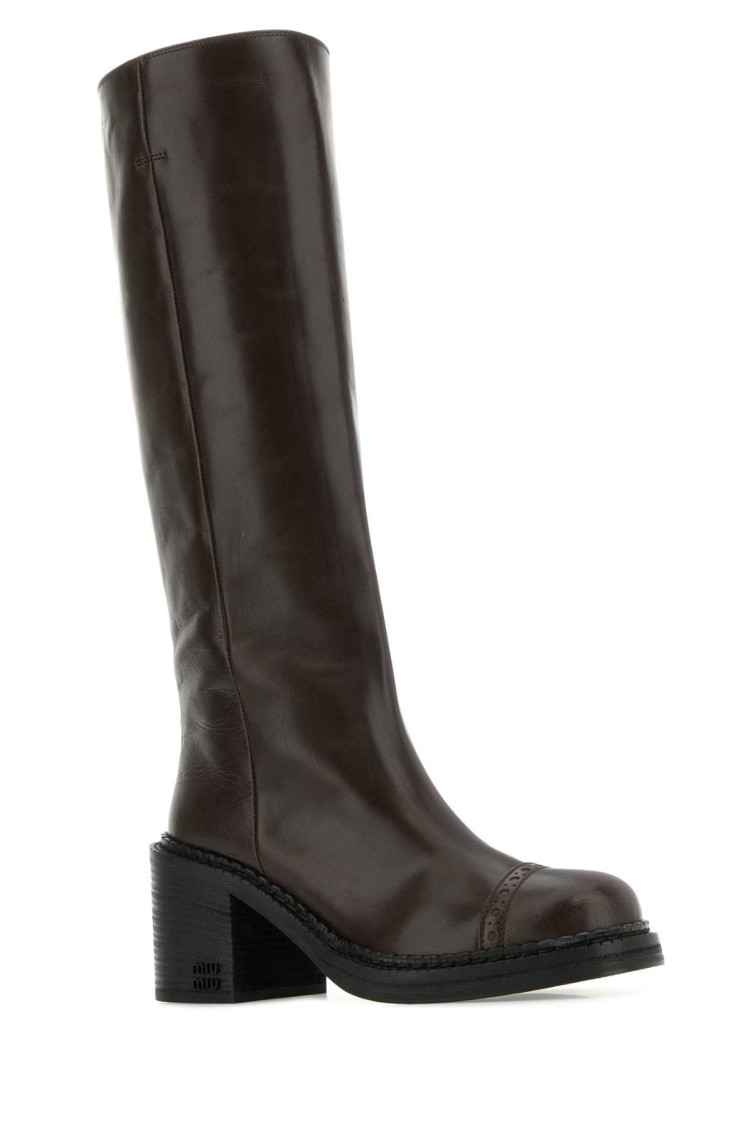 Miu Miu Chocolate Brown Leather Boots for Women Online India at