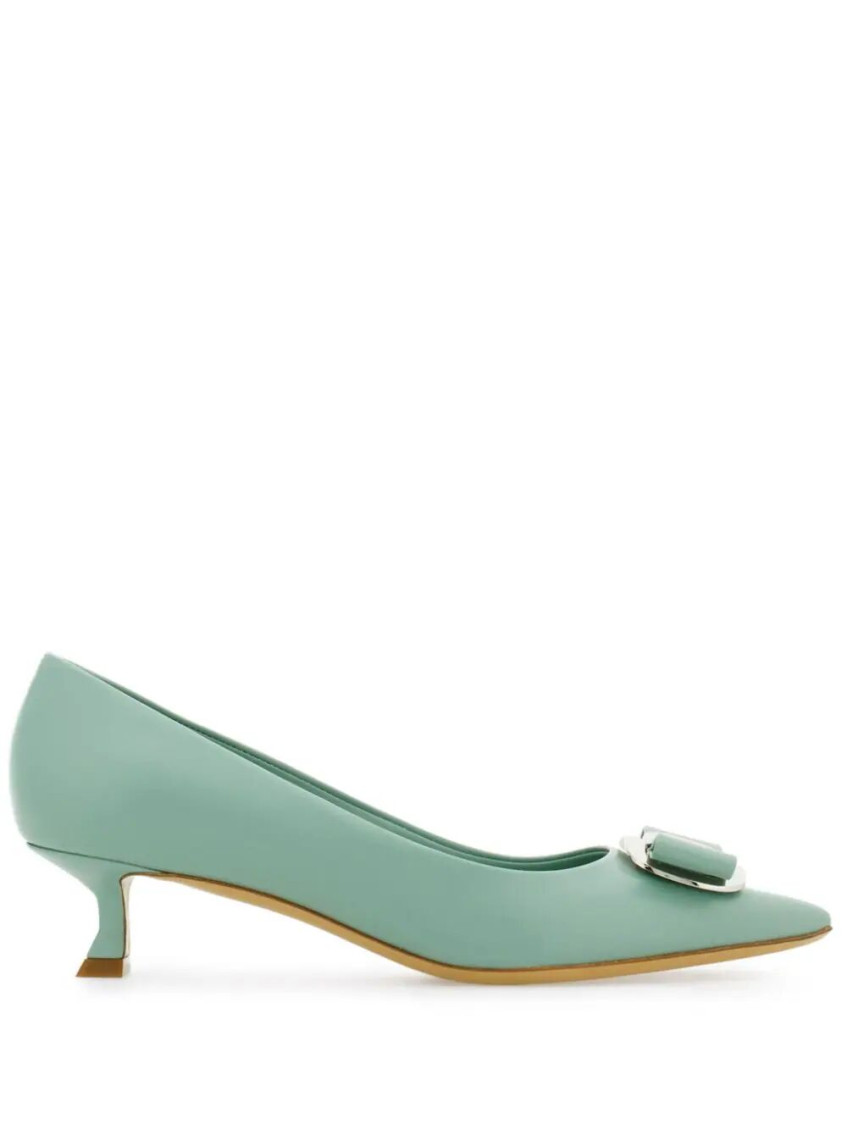 FERRAGAMO GREEN LEATHER PUMPS