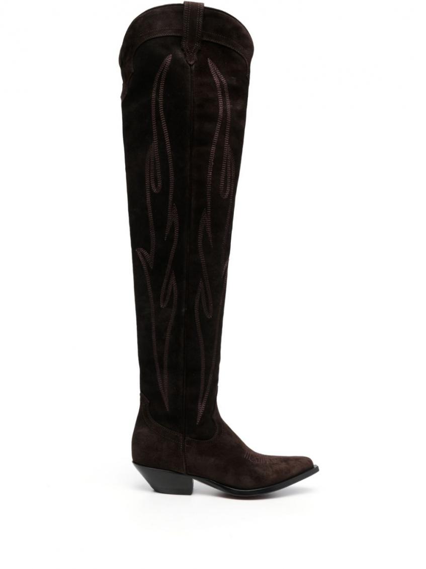 Sonora Woman Knee Boots Black Size 10 Soft Leather In Dark Brown