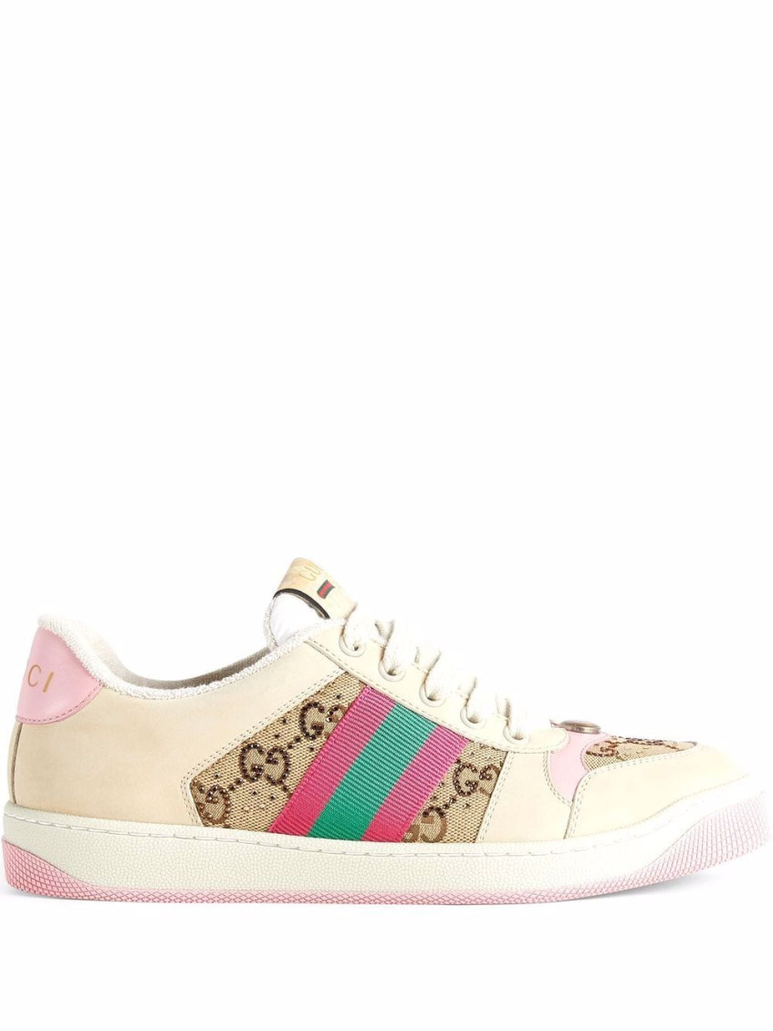 Gucci Women Screener Sneakers With Web Motif In Pink