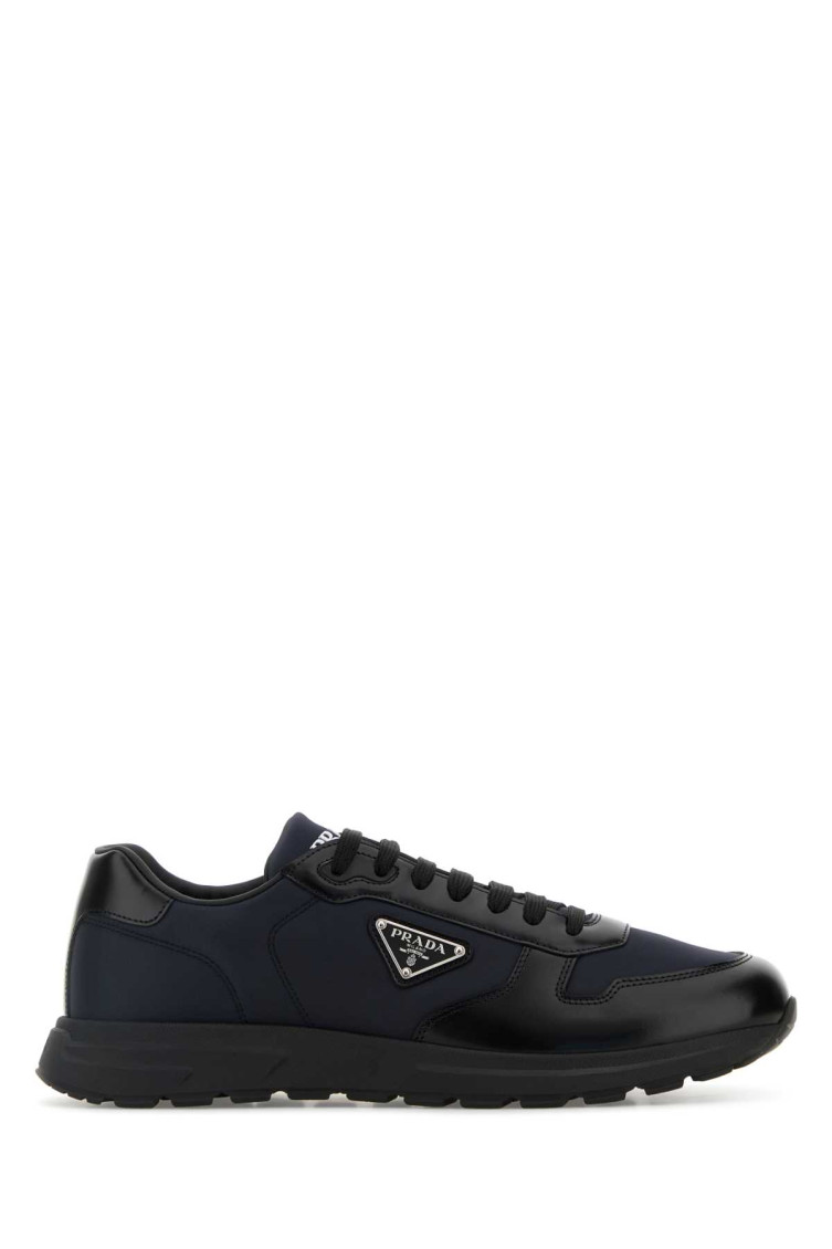 Prada Leather Sneakers With Embellished Inserts And Padded Ankle