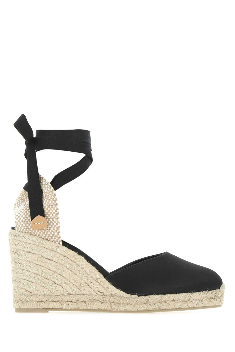 Shop Castaã±er Black Canvas Wedges