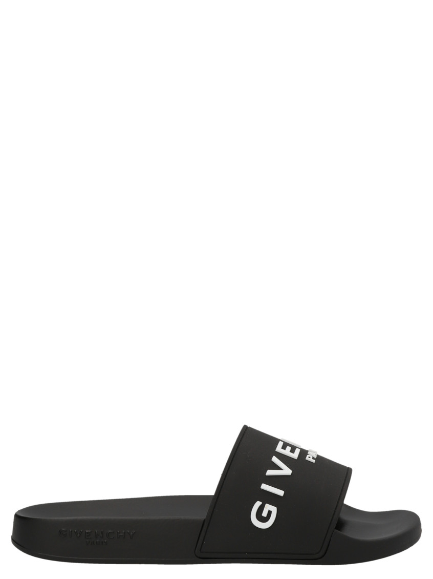 Givenchy Black Flat Slides With Logo In Polyurethane Man