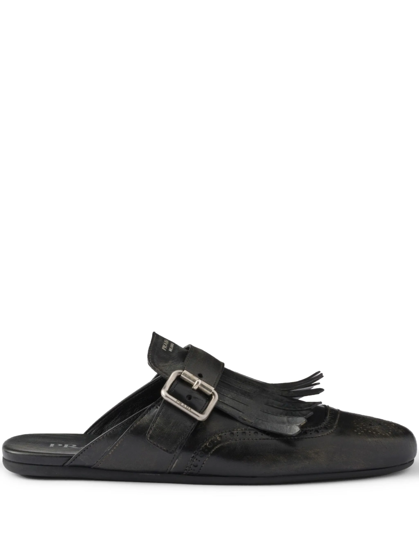 Prada Shuffle Fringed Calf Leather Mules